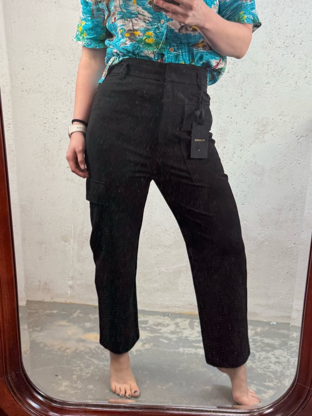 Pinko Perlita Pantalone Black Wide-Leg Cargo Pants New With Tags Size US 6 - Picture 2 of 15